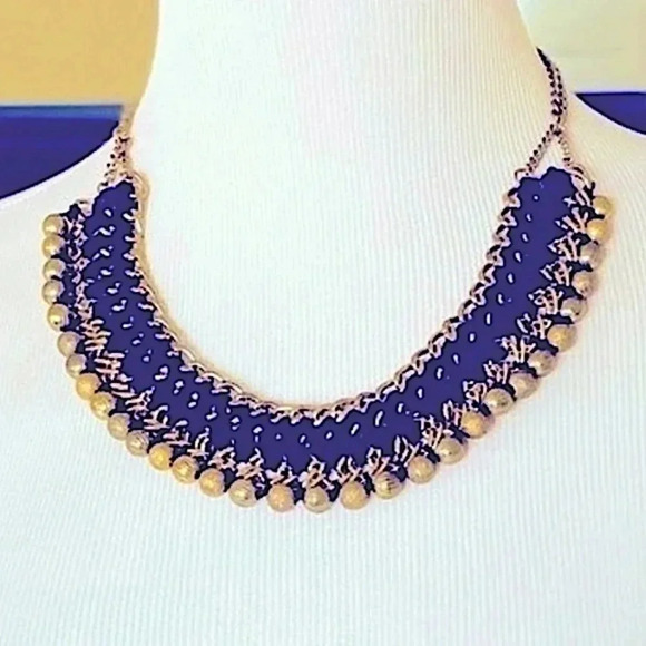 Zad Fashion Jewelry Woven Statement Necklace with Gold Tone Beads - Picture 1 of 6